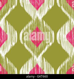 Nahtlose Ikat Muster in rosa und Khaki Farben. Vektor Stammes-Hintergrund. Stock Vektor