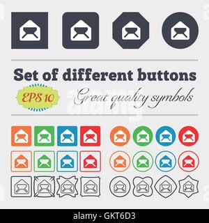 Mail, Umschlag, Brief-Symbol Zeichen. Große Reihe von bunten, vielfältigen und qualitativ hochwertigen Tasten. Vektor Stock Vektor