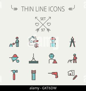 Bau-dünne Linie-Icon-set Stock Vektor