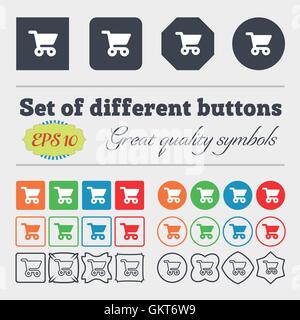 Shopping Warenkorb Symbol Zeichen. Große Reihe von bunten, vielfältigen und qualitativ hochwertigen Tasten. Vektor Stock Vektor