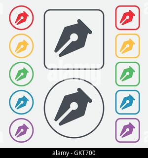 Bleistift-Symbol Zeichen. Symbol auf der Runde und quadratische Tasten mit Rahmen. Vektor Stock Vektor