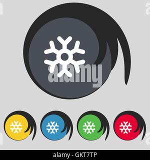 Schneeflocke-Symbol Zeichen. Symbol auf fünf farbige Tasten. Vektor Stock Vektor