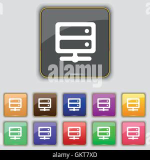 Server-Symbol Zeichen. Set mit elf farbigen Buttons für Ihre Website. Vektor Stock Vektor