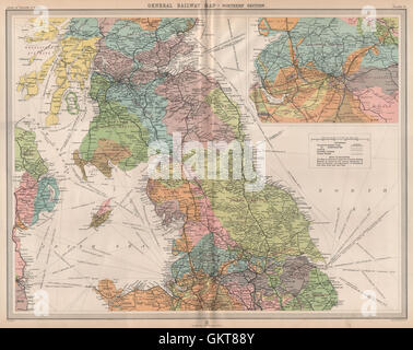 ENGLAND & WALES NORTH. Eisenbahn-Unternehmen-Kanäle Trainer Straßen. GROßE, 1903 Karte Stockfoto