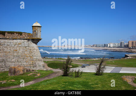 Matosinhos Stadt an der Küste des Atlantischen Ozeans und Teil des Castelo Queijoa, Gemeinde Porto, Portugal Stockfoto