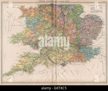 ENGLAND & WALES SÜDEN. Eisenbahn-Unternehmen-Kanäle Trainer Straßen. GROßE, 1903 Karte Stockfoto