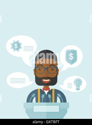 Schwarzer Lautsprecherständer hinter einem Podestplatz. Stock Vektor