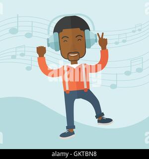 Glücklich Jüngling tanzen beim Musikhören. Stock Vektor