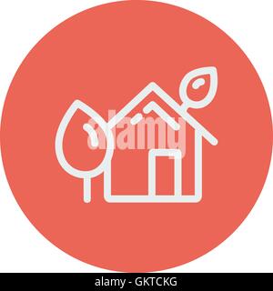 Haus mit Blätter dünne Liniensymbol Stock Vektor