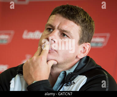 Hull FC Cheftrainer Lee Radford während einer Pressekonferenz in Doncaster Racecourse, Doncaster. Stockfoto