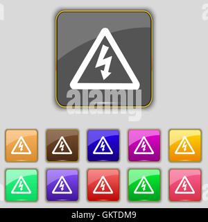 Spannung Symbol Zeichen. Set mit elf farbigen Buttons für Ihre Website. Vektor Stock Vektor