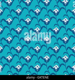 Vektor blau weißen stilisierten Blumen geometrische nahtlose Muster Stock Vektor