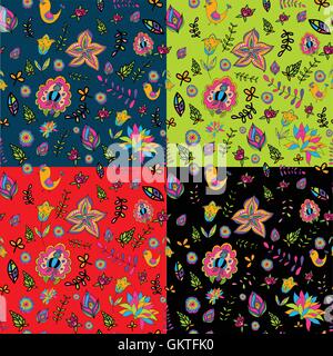 nahtlose Set bunte Blumenmuster. Stock Vektor
