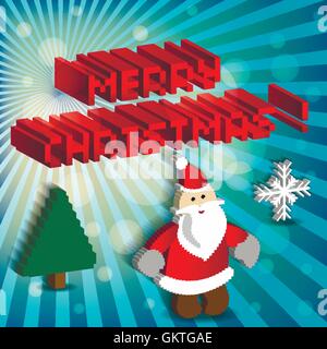 Pixel-Kunst-Set von Icons mit dem Weihnachtsmann. Stock Vektor