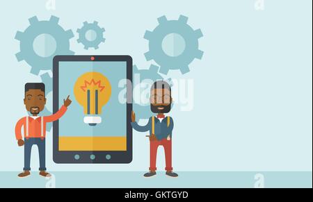 Zwei Geschäftsleute halten große Bildschirm Tablet. Stock Vektor