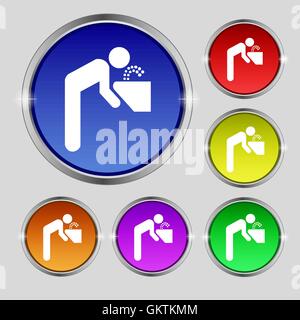 Trinkbrunnen Symbol Zeichen. Rundes Symbol auf hellen bunten Knöpfen. Vektor Stock Vektor