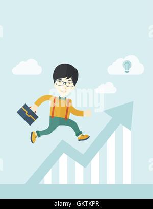Laufende Mann in Schaubild Pfeil nach oben. Stock Vektor