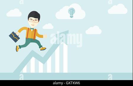 Laufende Mann in Schaubild Pfeil nach oben. Stock Vektor