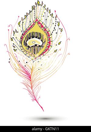 Pfauenfeder in weißem Hintergrund Stock Vektor