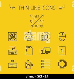 Technologie-dünne Linie-Icon-set Stock Vektor