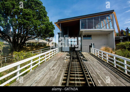 Wellington, New Zealand - 3. März 2016: Ansicht Strecke von Wellington Cable Car Endstation Kelburn Stockfoto