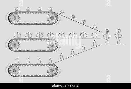 drei Förderbänder und Teile des Menschen Stock Vektor