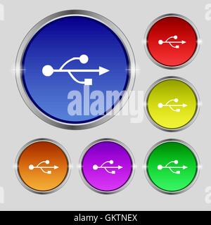 USB-Symbol Zeichen. Rundes Symbol auf hellen bunten Knöpfen. Vektor Stock Vektor