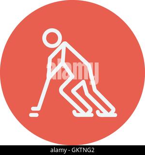 Eishockey-Spieler das Puck dünne Liniensymbol drücken Stock Vektor