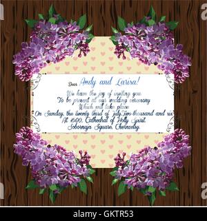 Hochzeitseinladung mit lila Blume für Ihr Design. Vektor. Stock Vektor