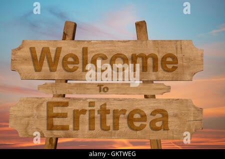 Willkommen in Eritrea singen auf Holz Hintergrund Stockfoto