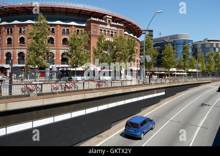 Straße in der Nähe Einkaufszentrum Las Arenas. Plaza de Espana, Barcelona, Katalonien Stockfoto