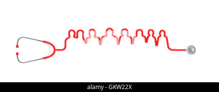 Stethoskop Ärzteteam / 3D Illustration des Stethoskop-Schlauch bilden Gruppe von Menschen Stockfoto