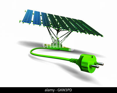 3D Renderbild eines Solarpanels mit Strom Kabel/Solarstrom Stockfoto