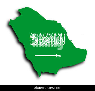 Saudi Arabien Karte gefüllt mit Flagge Stockfoto
