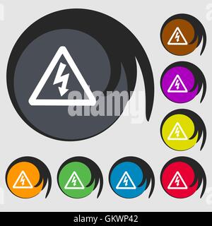 Spannung Symbol Zeichen. Symbol auf acht farbigen Tasten. Vektor Stock Vektor