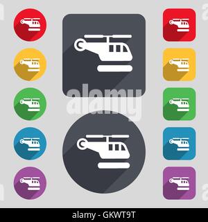 Helikopter-Symbol Zeichen. Ein Satz von 12 farbige Tasten und einen langen Schatten. Flaches Design. Vektor Stock Vektor