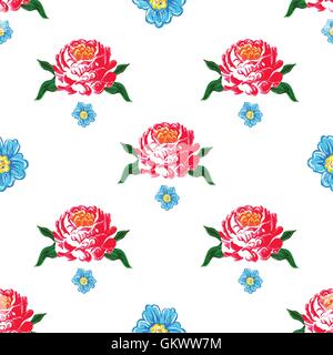 Kunst bunte Blumen und Rosen nahtlose Muster Stock Vektor