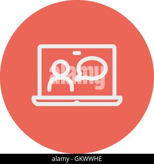 Laptop und Maus im Online-Tutorial dünne Liniensymbol Stock Vektor