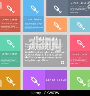 Spritze Symbol Zeichen. Reihe von bunten Tasten mit Platz für Text. Vektor Stock Vektor