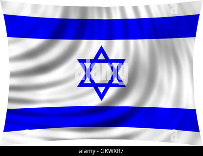 Flagge von Israel wehenden Wind isoliert auf weißem Hintergrund. Israelische Nationalflagge. Patriotische symbolische Gestaltung. 3D gerendert Stockfoto