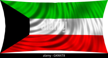 Flagge von Kuwait wehenden Wind isoliert auf weißem Hintergrund. Kuwait national Flagge. Patriotische symbolische Gestaltung. 3D gerendert Stockfoto