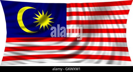 Flagge von Malaysia wehenden Wind isoliert auf weißem Hintergrund. Malaysische Nationalflagge. Patriotische symbolische Gestaltung. 3D gerenderten il Stockfoto