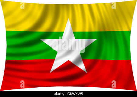 Flagge von Myanmar wehenden Wind isoliert auf weißem Hintergrund. Myanmar-Nationalflagge. Patriotische symbolische Gestaltung. 3D gerenderten illus Stockfoto