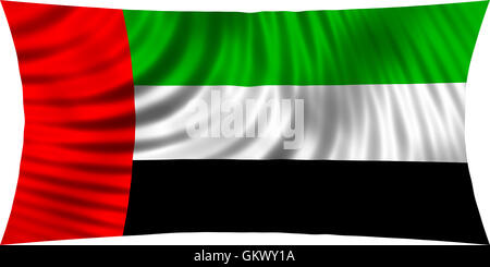 Flagge der Vereinigten Arabischen Emirate winken in Wind isoliert auf weißem Hintergrund. Nationalflagge der VAE. Patriotische symbolische Gestaltung. 3D Stockfoto