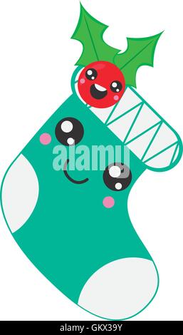 Kawaii-Weihnachts-Strumpf-Symbol Stock Vektor