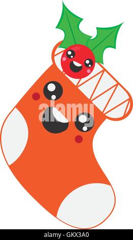 Kawaii-Weihnachts-Strumpf-Symbol Stock Vektor