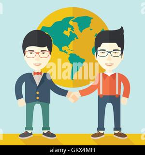 Zwei chinesische Jungs glücklich Handshaking. Stock Vektor