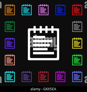Notizblock-Symbol Zeichen. Viele bunte Symbole für Ihr Design. Vektor Stock Vektor