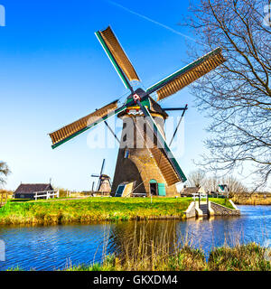 traditionelle Holland Landschaft - Windmühlen von Kinderdijk Stockfoto