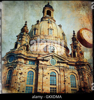 Dresden, Frauenkirche Dom. Deutschland, Kunstwerke im retro-Stil Stockfoto